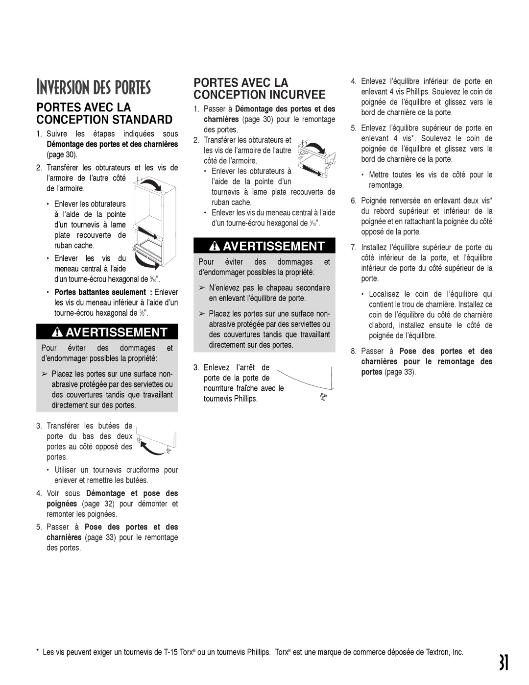 Maytag ARB2257CSR, ARB2557CSL Inversion des portes, Portes Avec LA Conception Standard, Portes Avec LA Conception Incurvee 