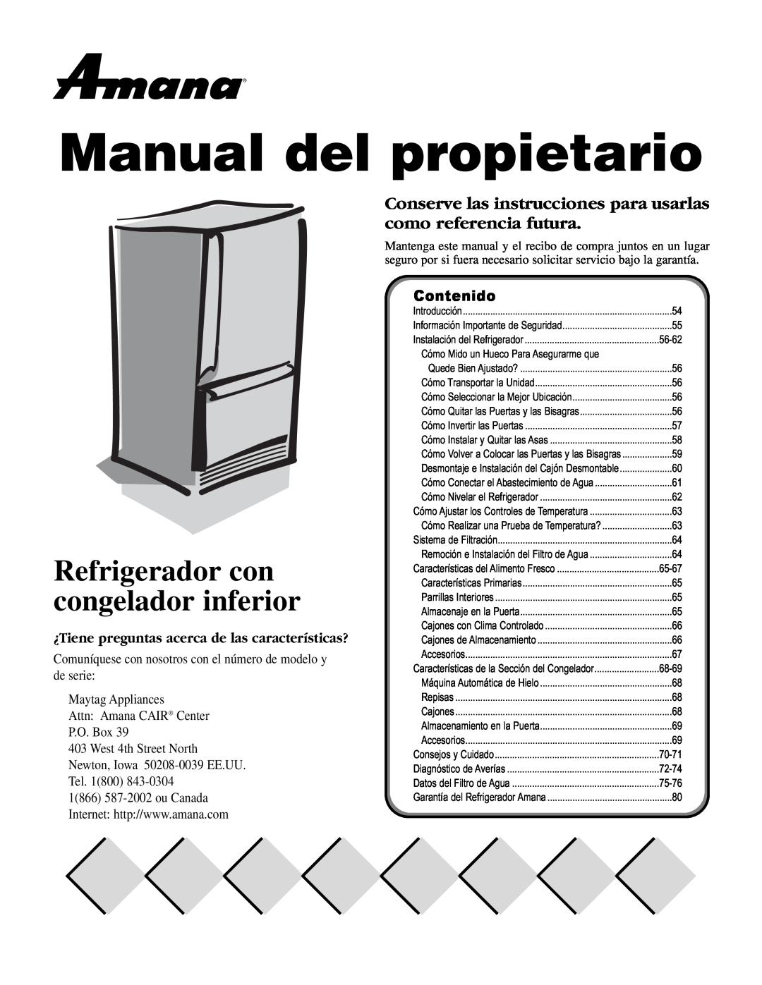 Maytag ARB2257CW, ARB2557CSL, ARB2257CSR, ARB2557CSR Manual del propietario, Refrigerador con congelador inferior, Contenido 