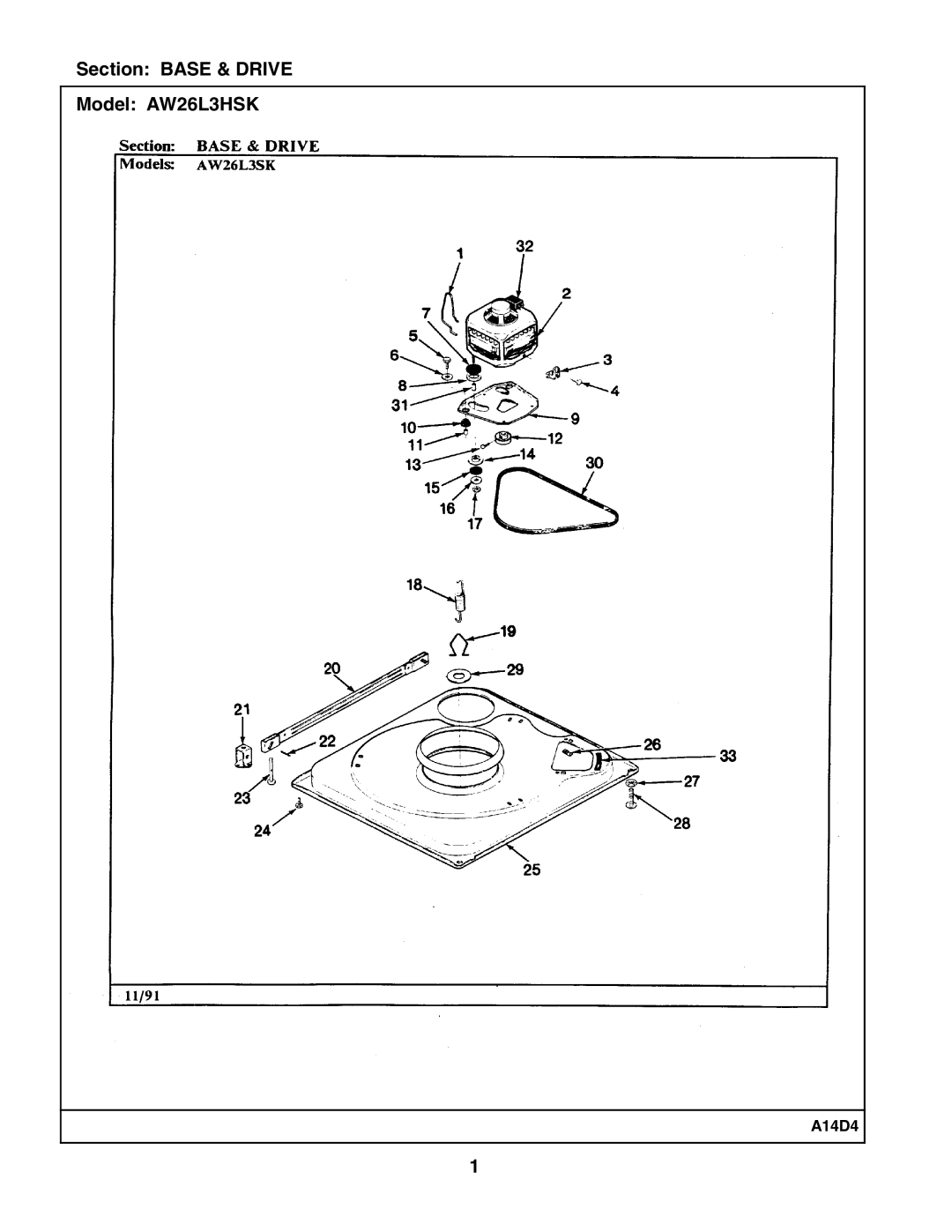 Maytag manual Section Base & Drive Model AW26L3HSK 