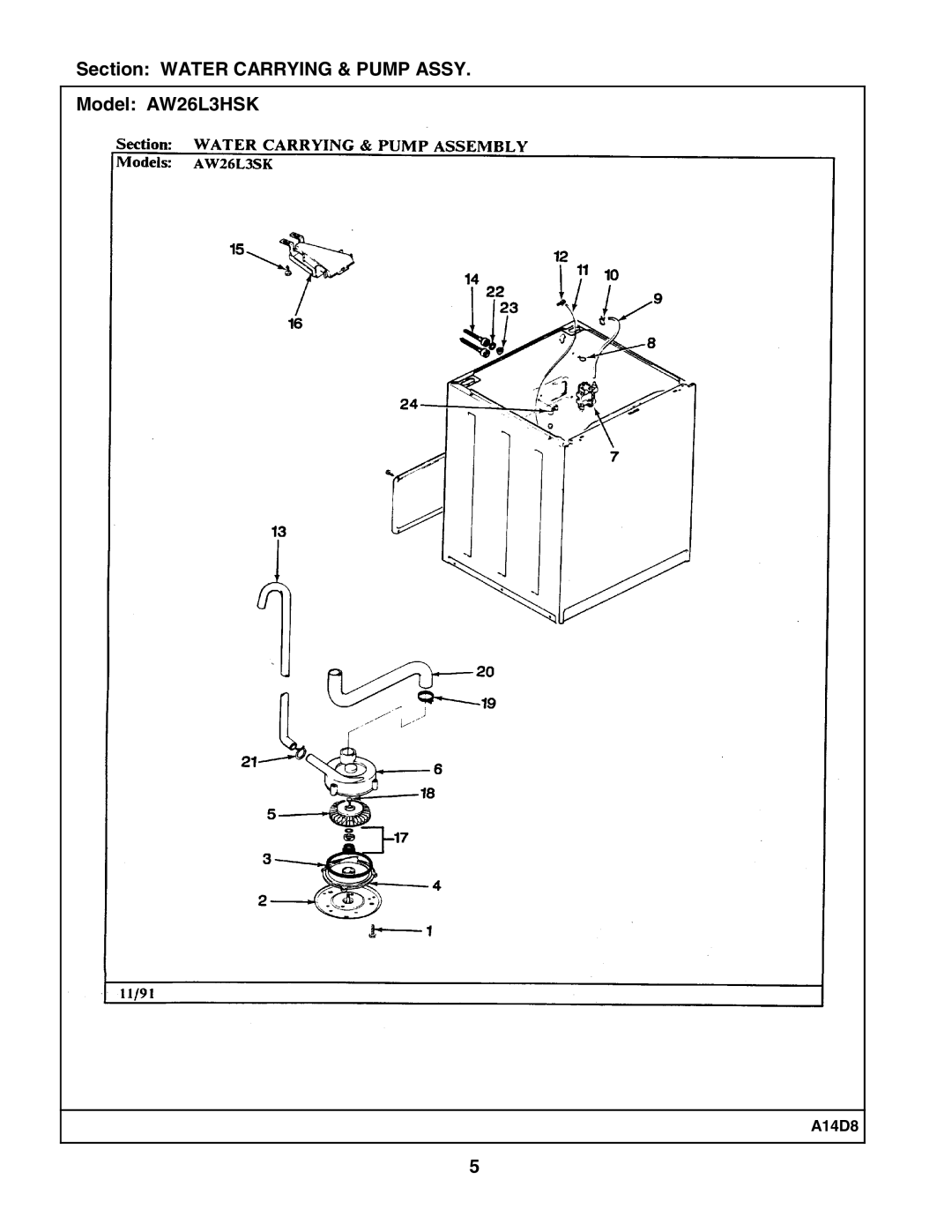 Maytag manual Section Water Carrying & Pump Assy Model AW26L3HSK 