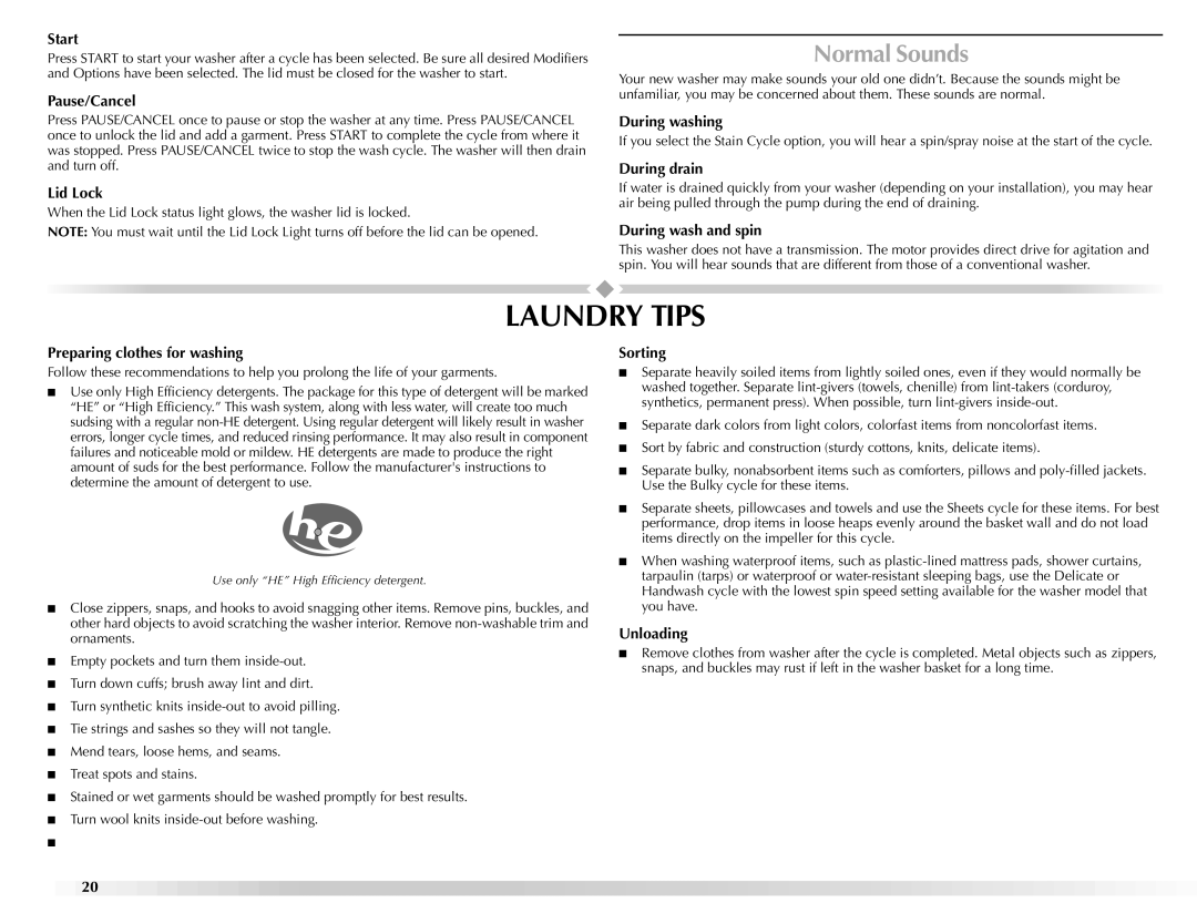 Maytag BRAVOSTM manual Laundry Tips, Normal Sounds 