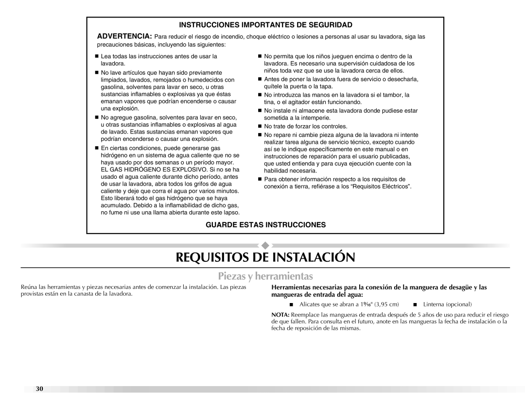 Maytag BRAVOSTM manual Requisitos DE Instalación, Piezas y herramientas 