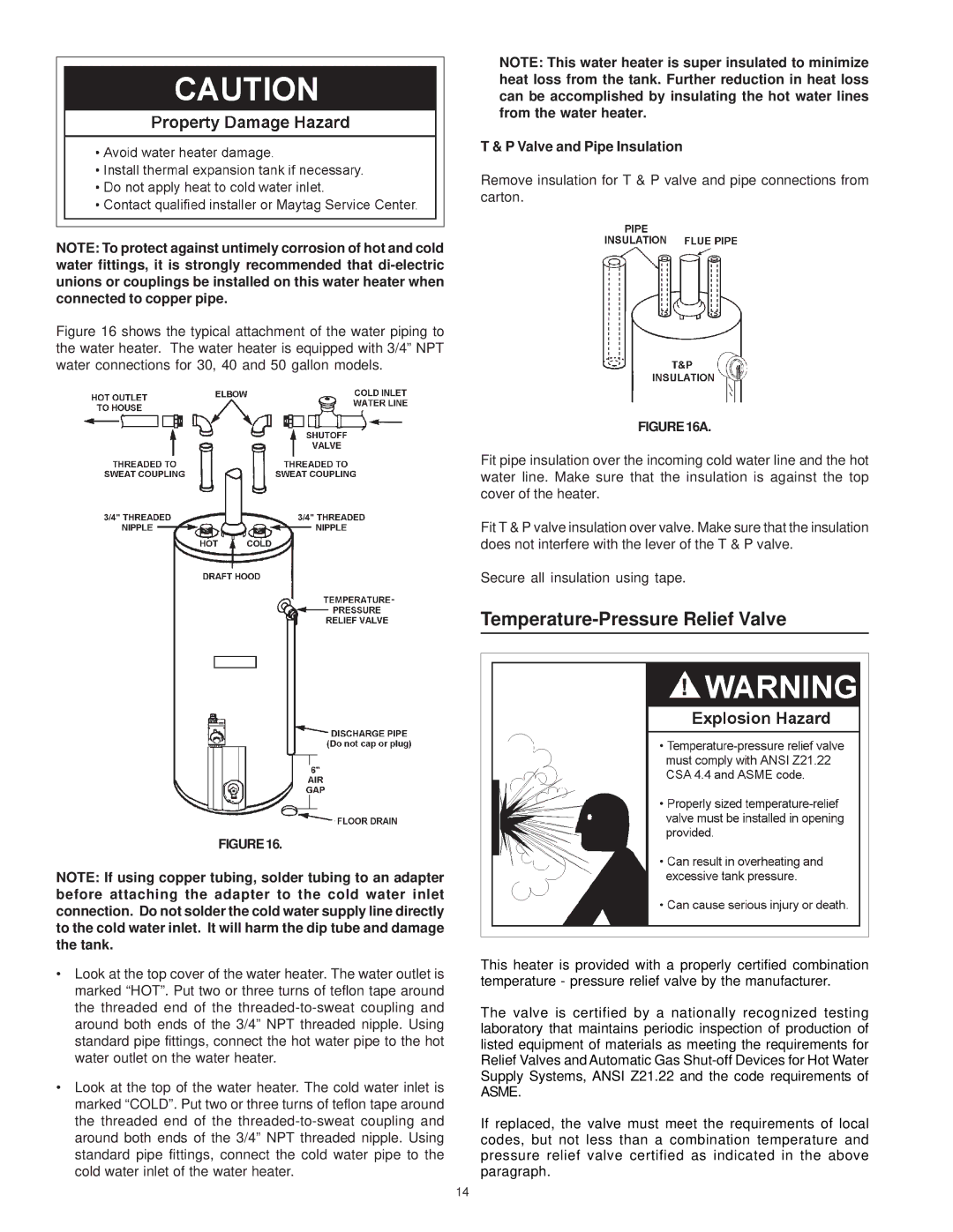 Maytag C3 manual Temperature-Pressure Relief Valve, Valve and Pipe Insulation 