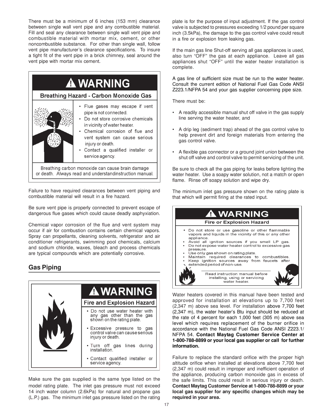 Maytag C3 manual Gas Piping, Make sure the gas supplied is the same type listed on 