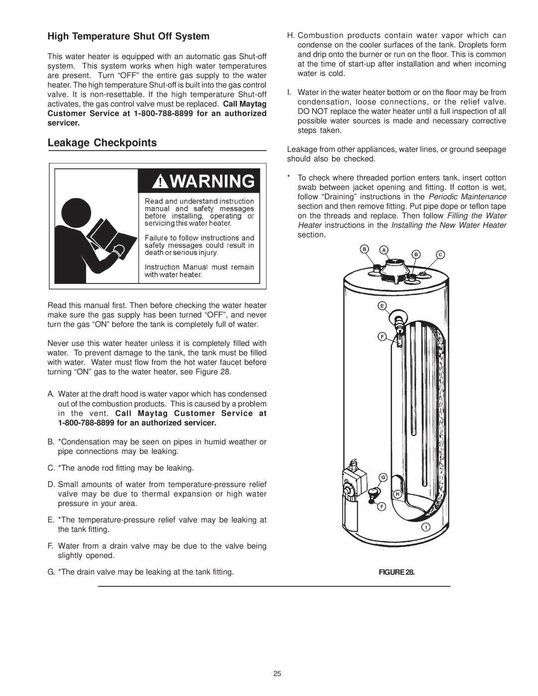 Maytag C3 manual Leakage Checkpoints, High Temperature Shut Off System 