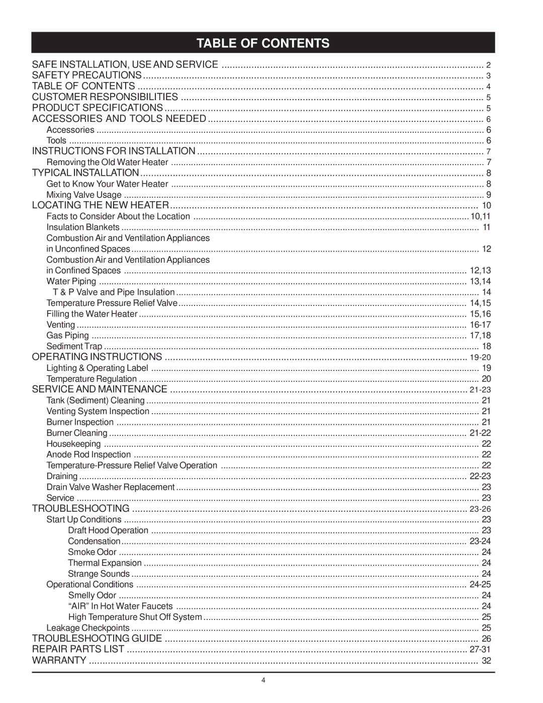 Maytag C3 manual Table of Contents 