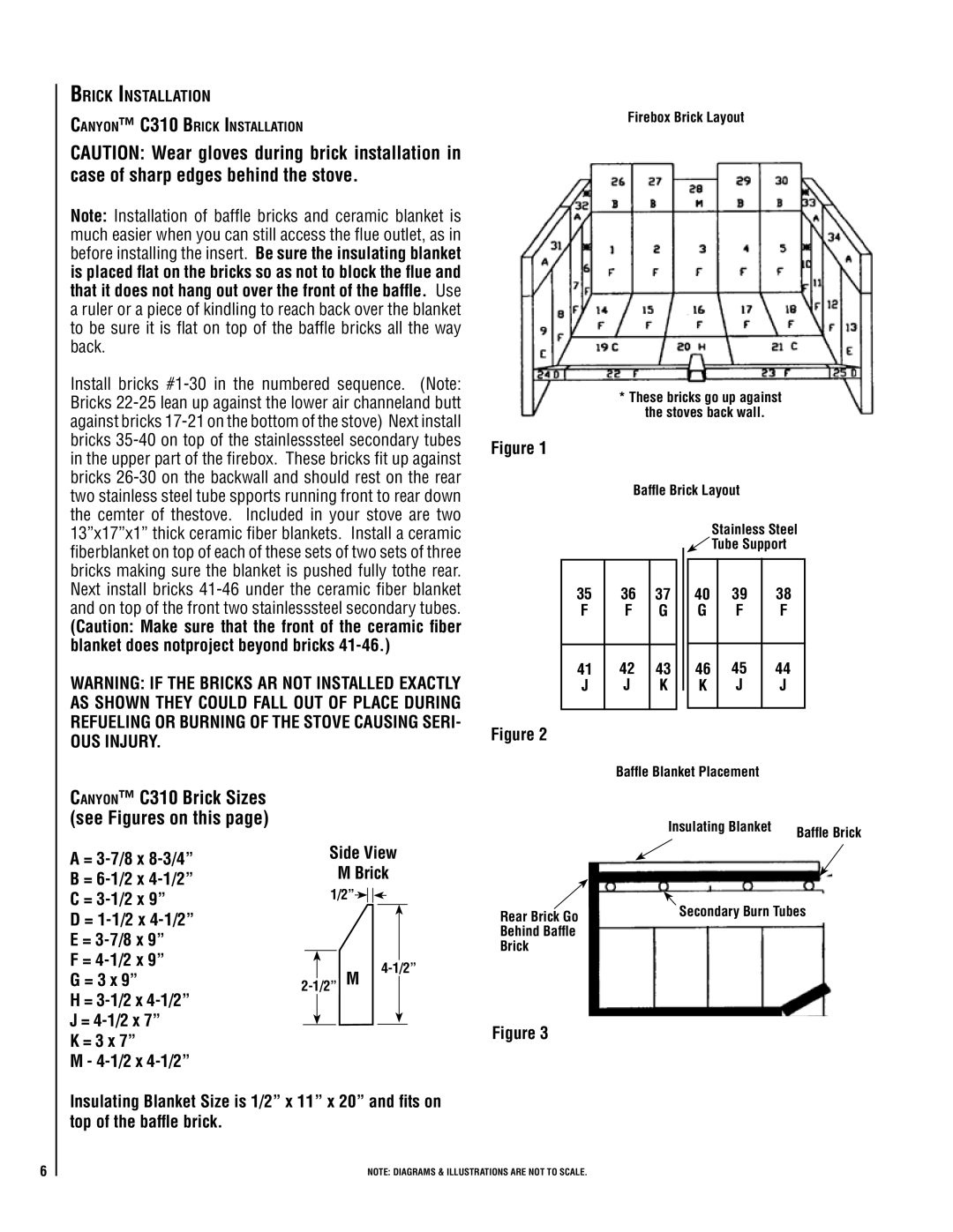 Maytag operation manual Brick Installation, Canyon C310 Brick Sizes see Figures on this 