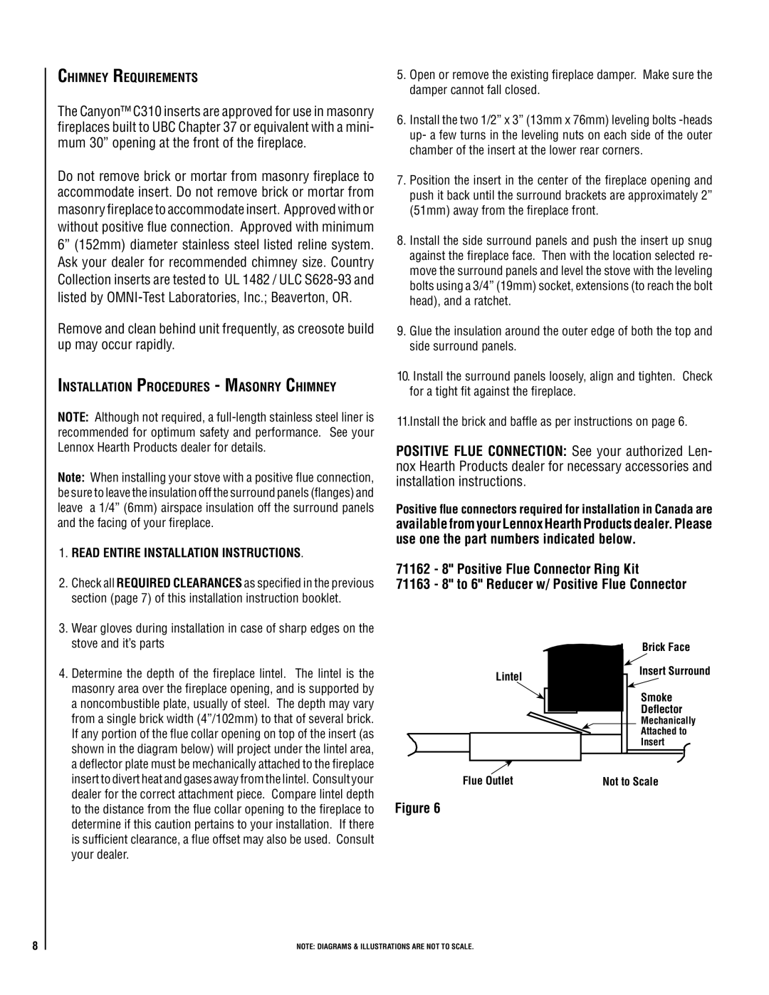 Maytag C310 operation manual Chimney Requirements, Installation Procedures Masonry Chimney 