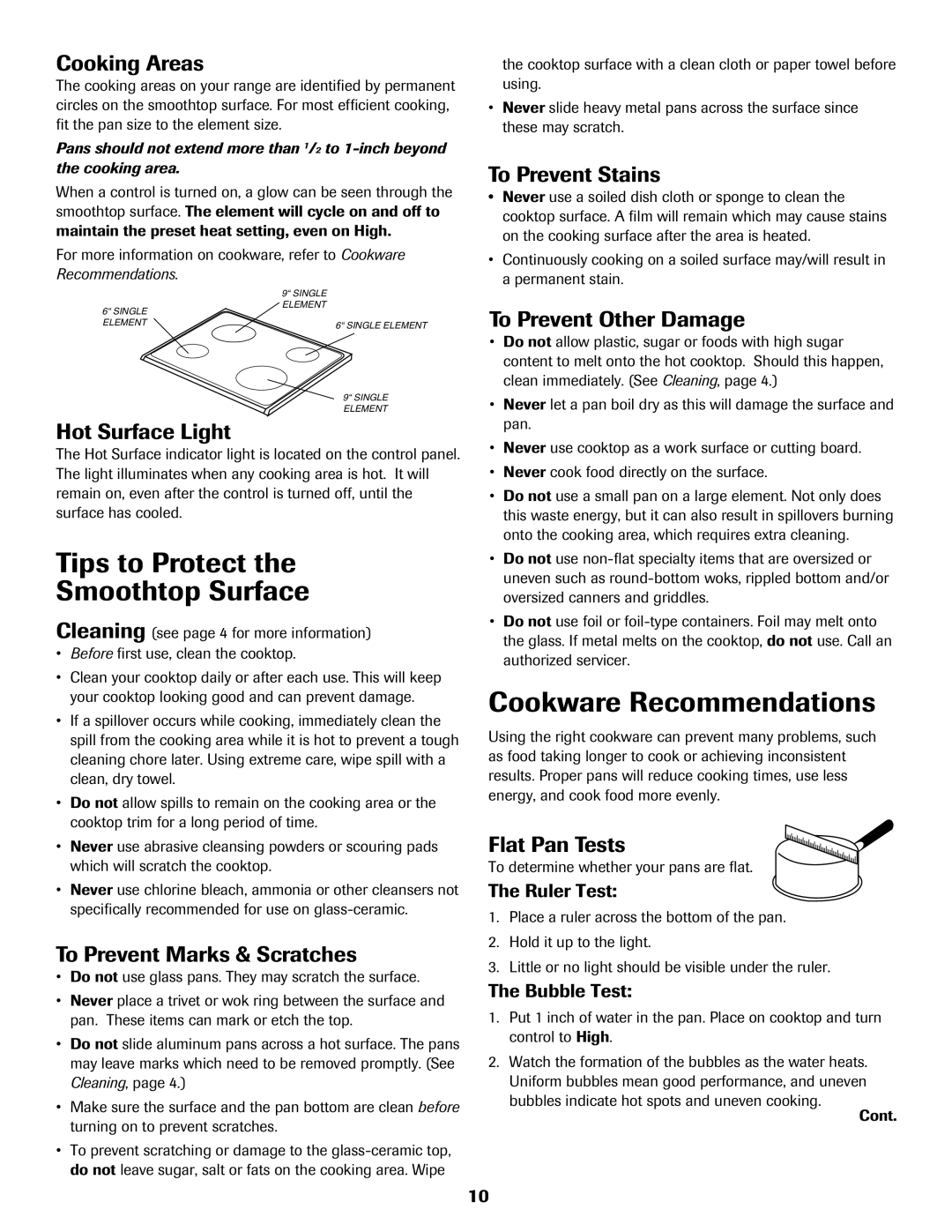 Maytag CER3725AGW important safety instructions Tips to Protect Smoothtop Surface, Cookware Recommendations 