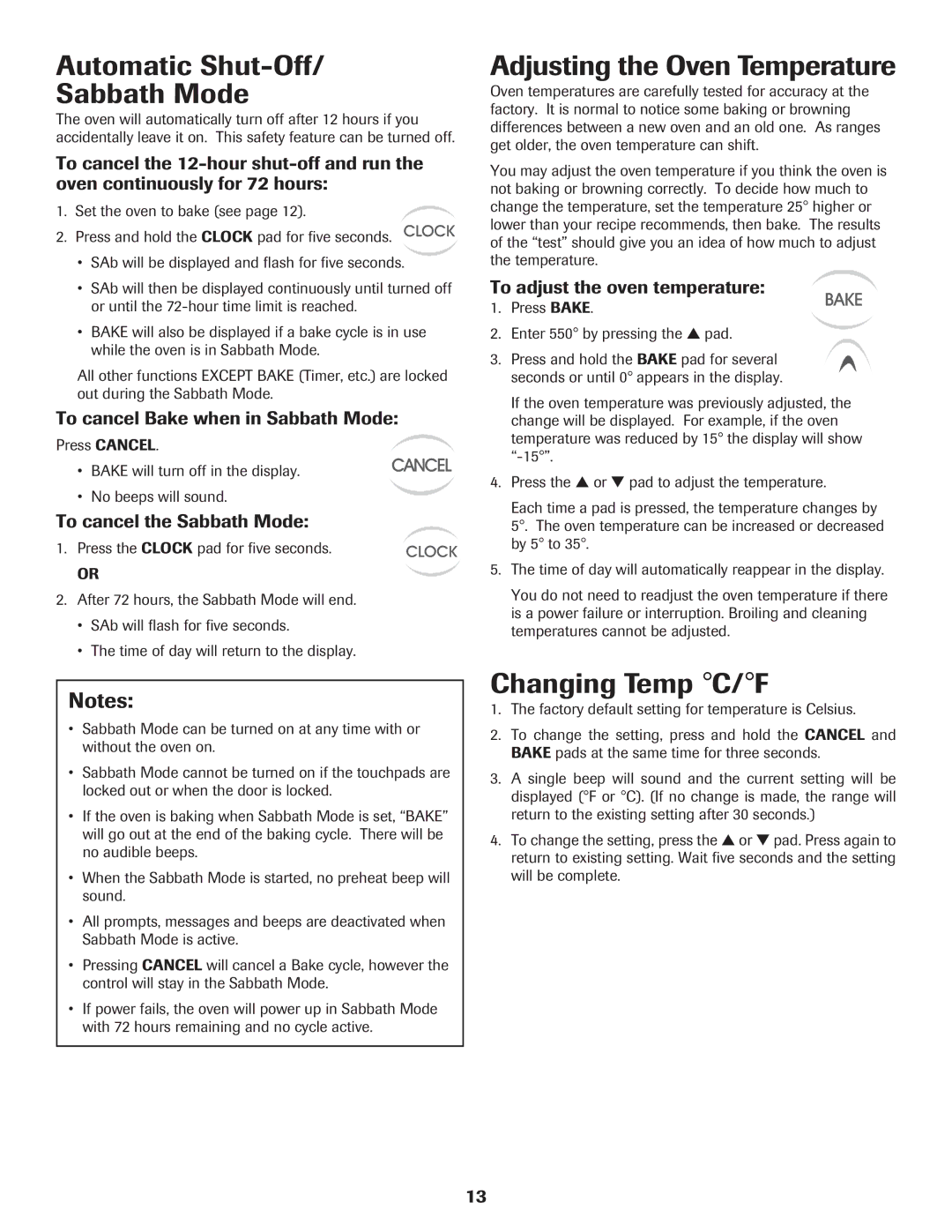 Maytag CER3725AGW Automatic Shut-Off Sabbath Mode, Adjusting the Oven Temperature, Changing Temp C/F 