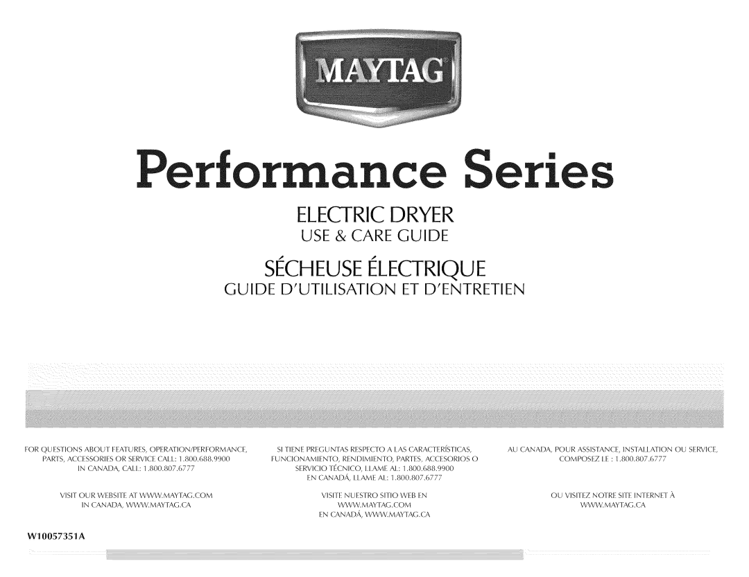 Maytag Clothes Dryer manual Orrnance, W10057351A 