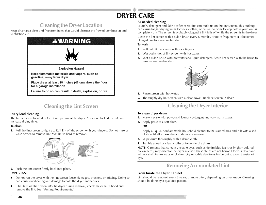 Maytag Clothes Dryer manual To clean dryer drum 