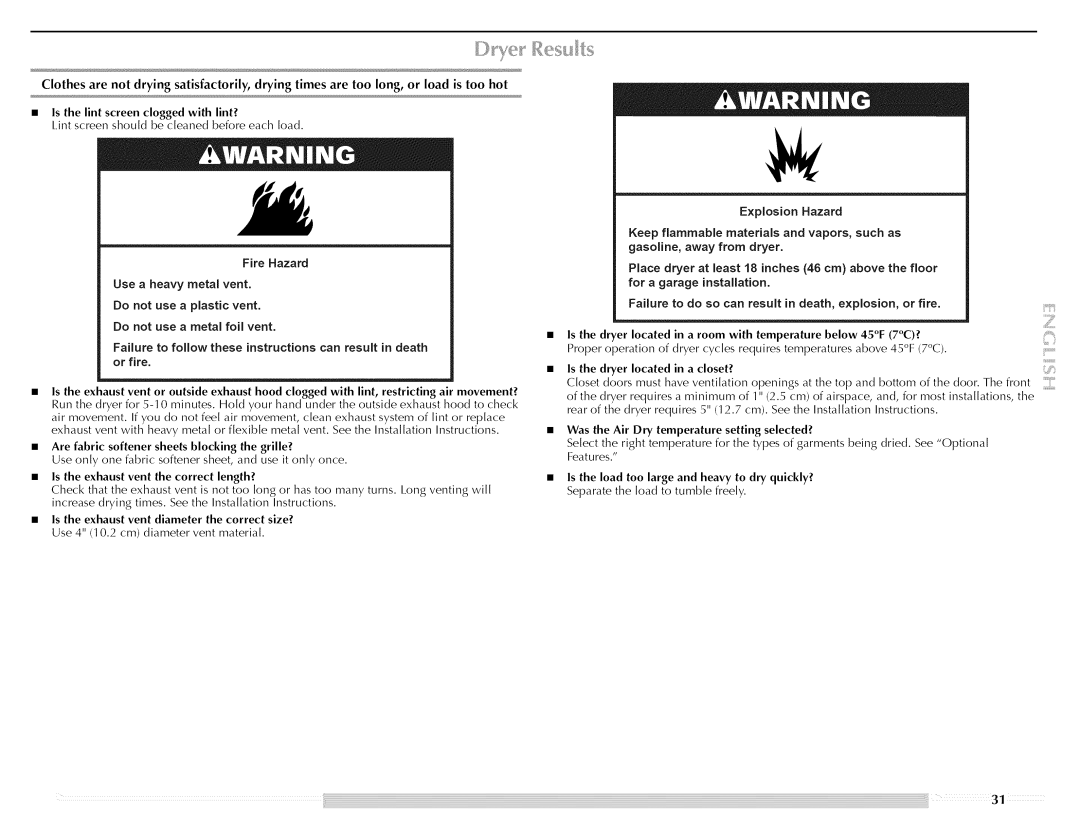 Maytag Clothes Dryer manual Is the lint screen clogged with lint?, Is the dryer located in a closet? 