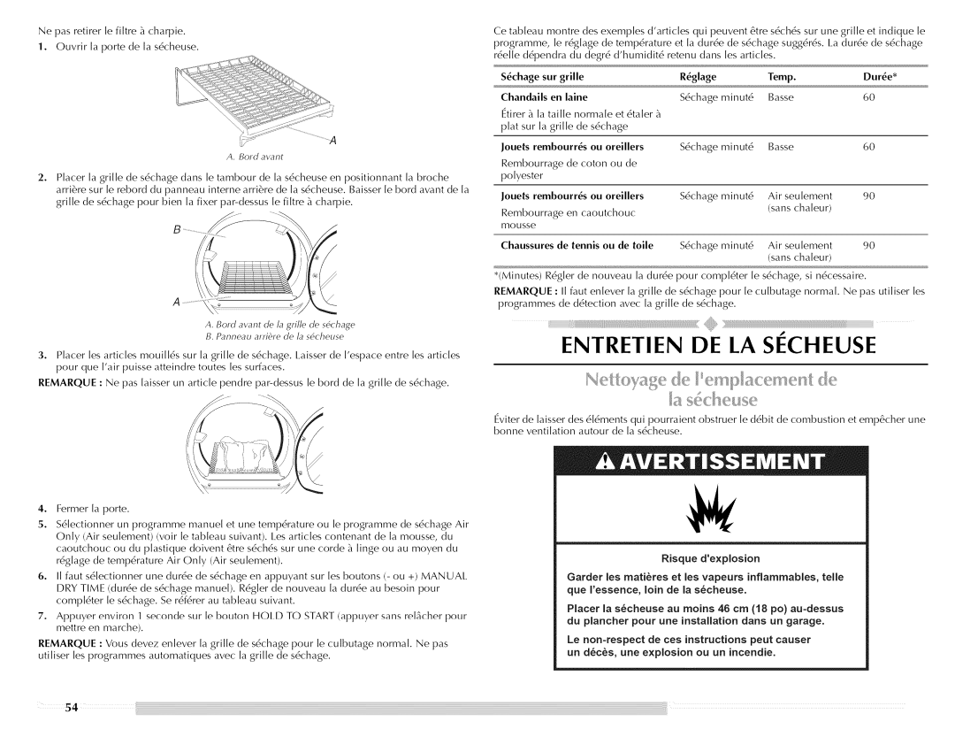 Maytag Clothes Dryer manual Schage, Rglage, En laine, Et 6taler 