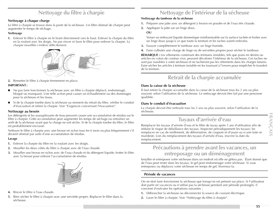 Maytag Clothes Dryer manual Nettoyage . chaque charge 