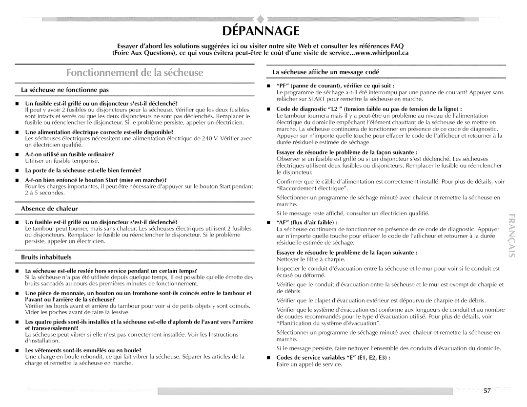 Maytag Clothes Dryer manual Depannage, Absence de chaleur 