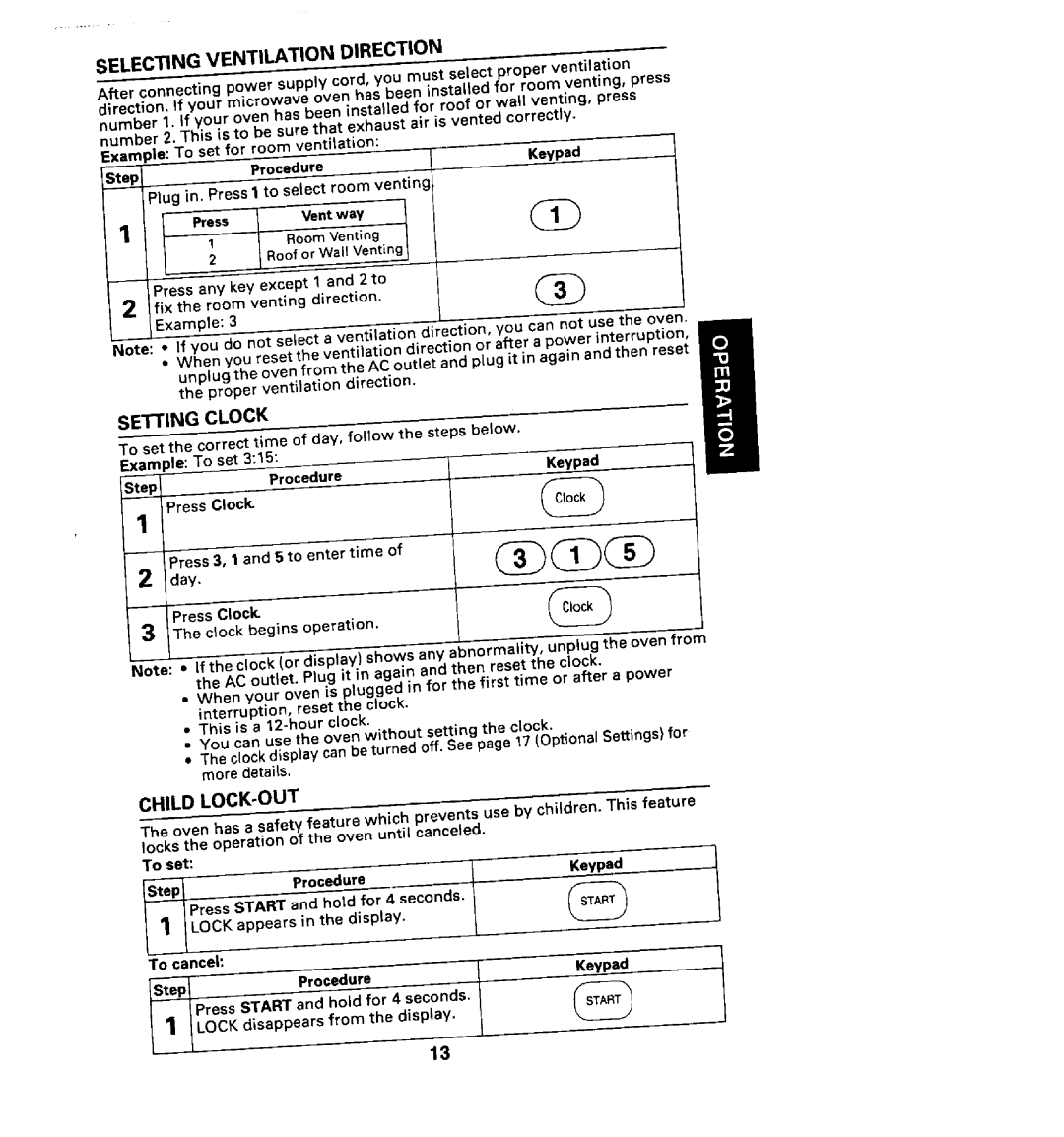 Maytag CMV1100AA manual Roo fo r Wa V ent ng, Press any key except 1 and 2 to, Pres s C lock 