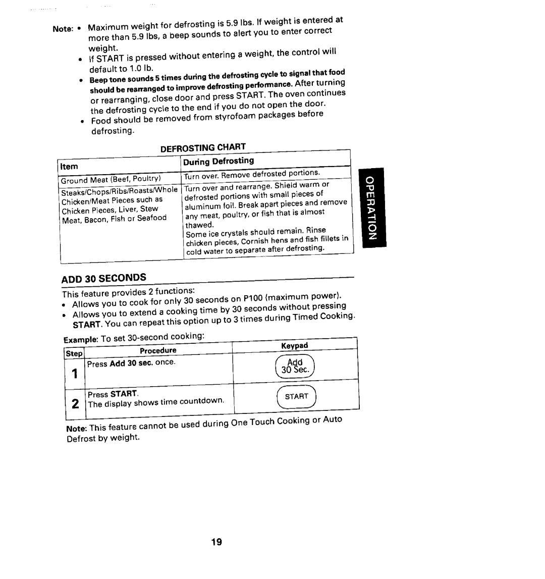 Maytag CMV1100AA manual Defrosting Chart, During Defrosting, ADD 30 Seconds 