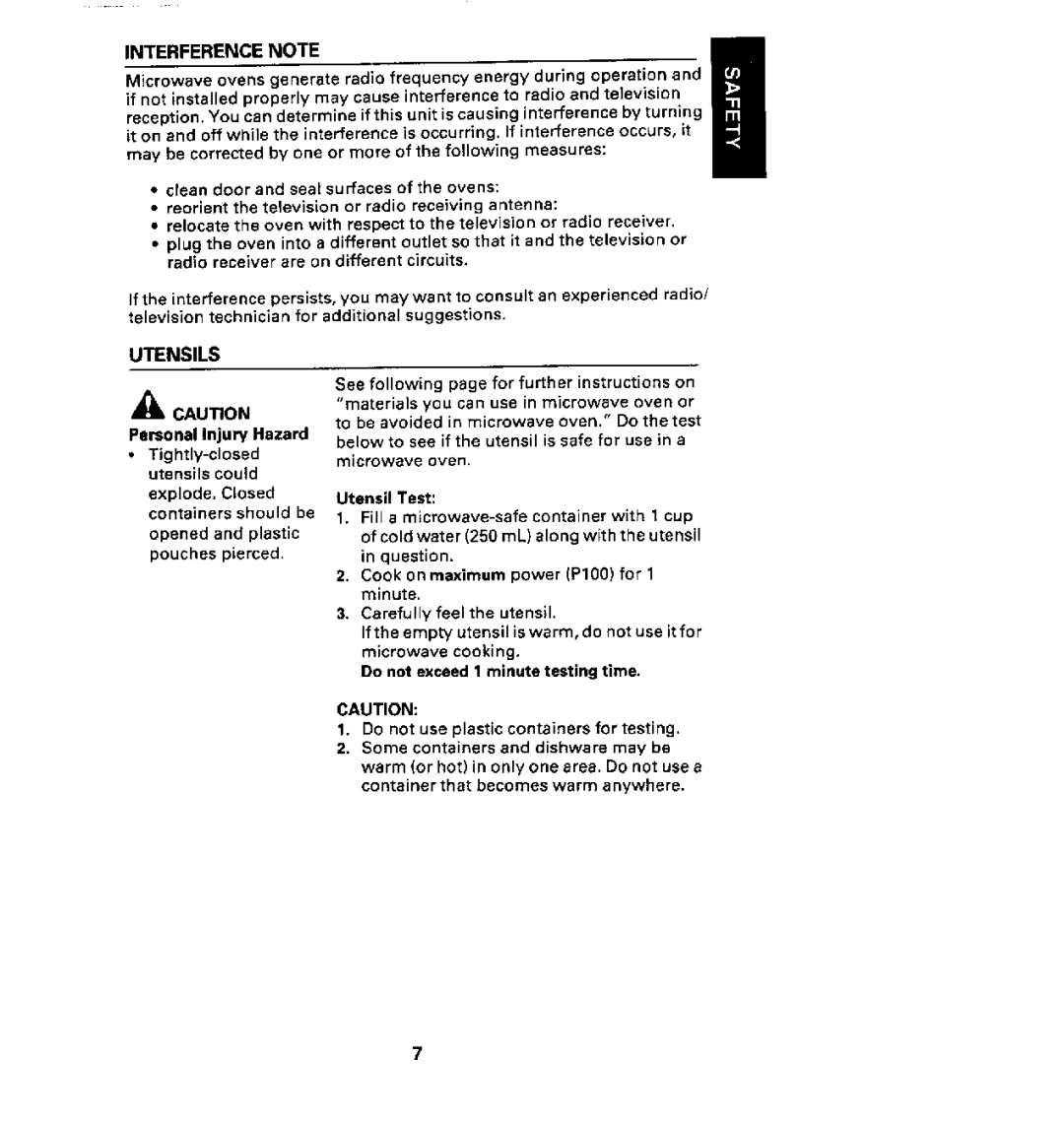 Maytag CMV1100AA manual Interference Note, Utensils 