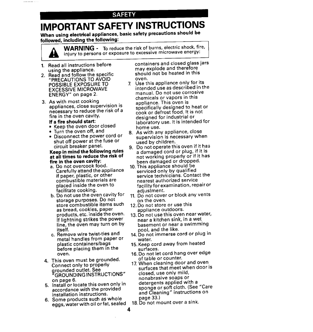 Maytag CMV1100AA manual Importantsafetyinstructions, Safety 