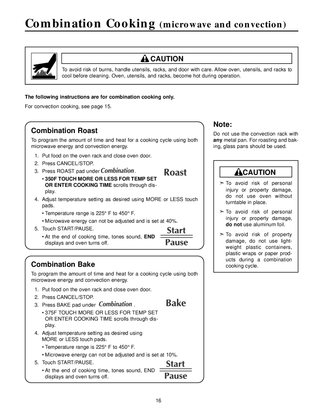 Maytag Combination Oven Combination Roast, Combination Bake, Following instructions are for combination cooking only 