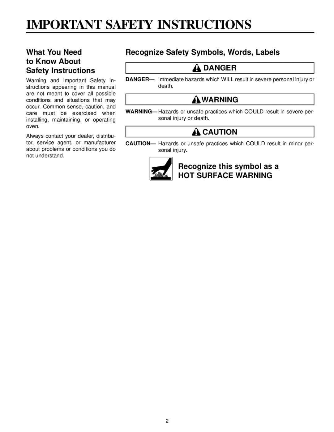 Maytag Combination Oven owner manual Important Safety Instructions, Not understand 