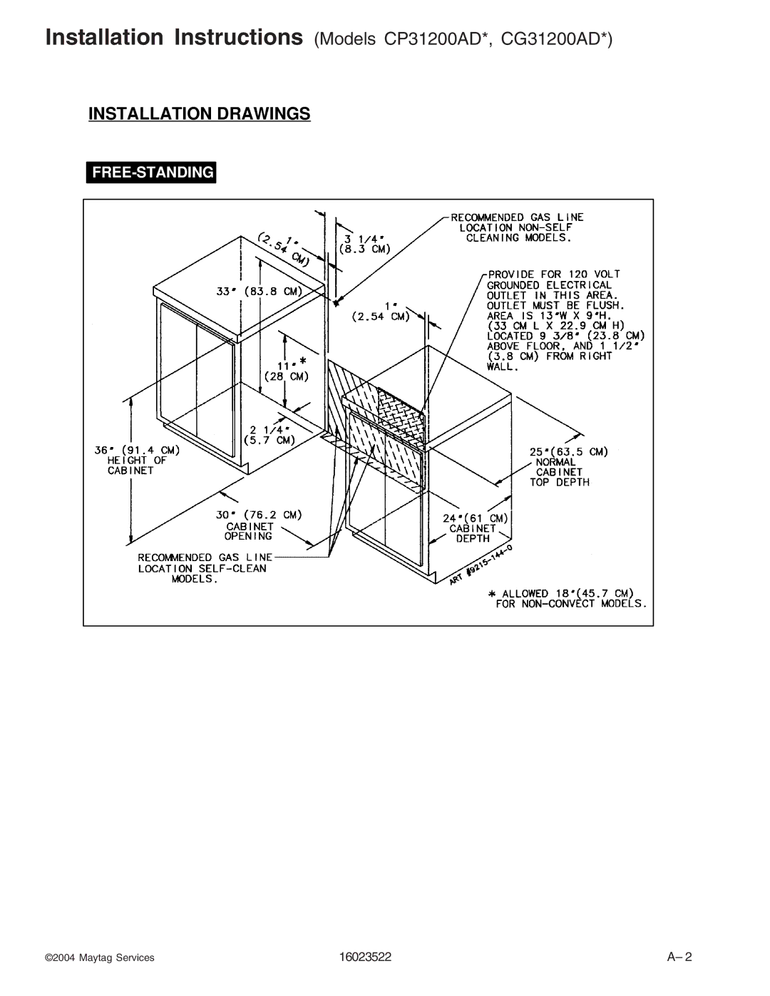 Maytag AGR5712ADB/Q/S/W, CPL1100ADH/L/Q/T/W, CPL1110ADH/L/T manual Installation Instructions Models CP31200AD*, CG31200AD 