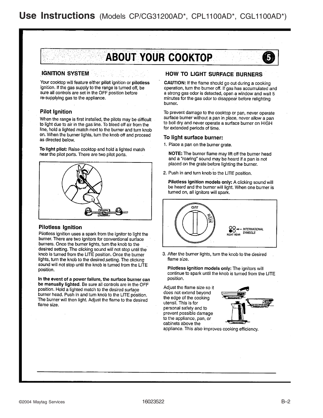 Maytag CPL1100ADH/L/Q/T/W, AGR5712ADB/Q/S/W, CPL1110ADH/L/T Use Instructions Models CP/CG31200AD*, CPL1100AD*, CGL1100AD 