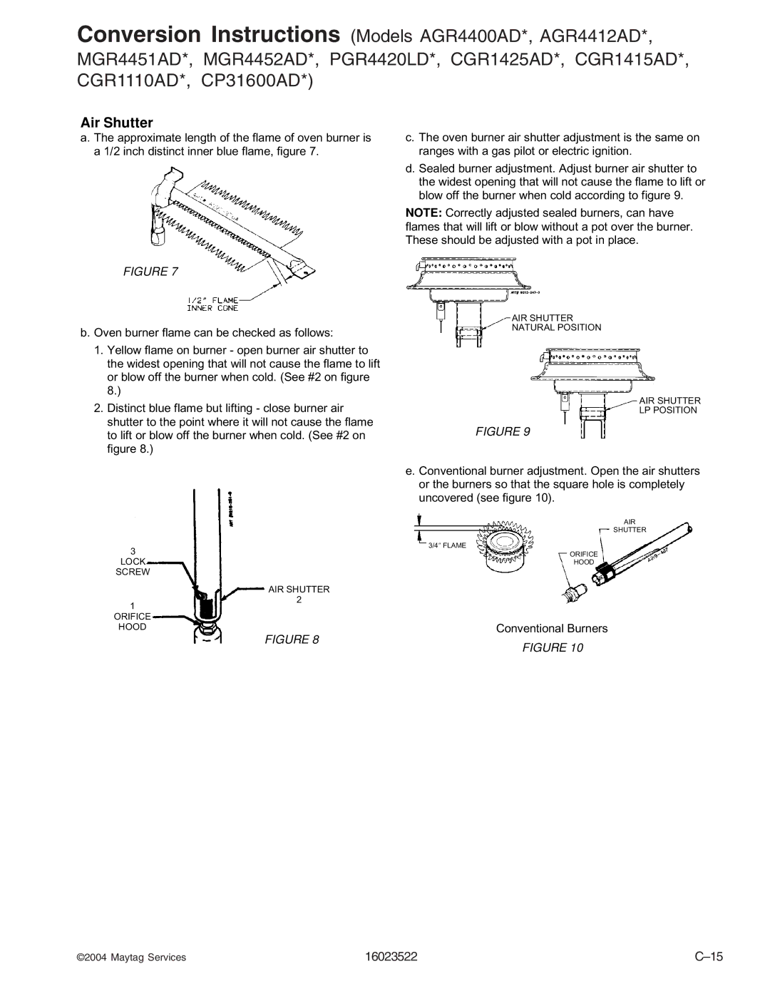 Maytag AGR4412ADB/Q/S/W, CPL1100ADH/L/Q/T/W, AGR5712ADB/Q/S/W, CPL1110ADH/L/T, AGR4400ADW, CGR1125ADQ/W, CG31400ADW Air Shutter 