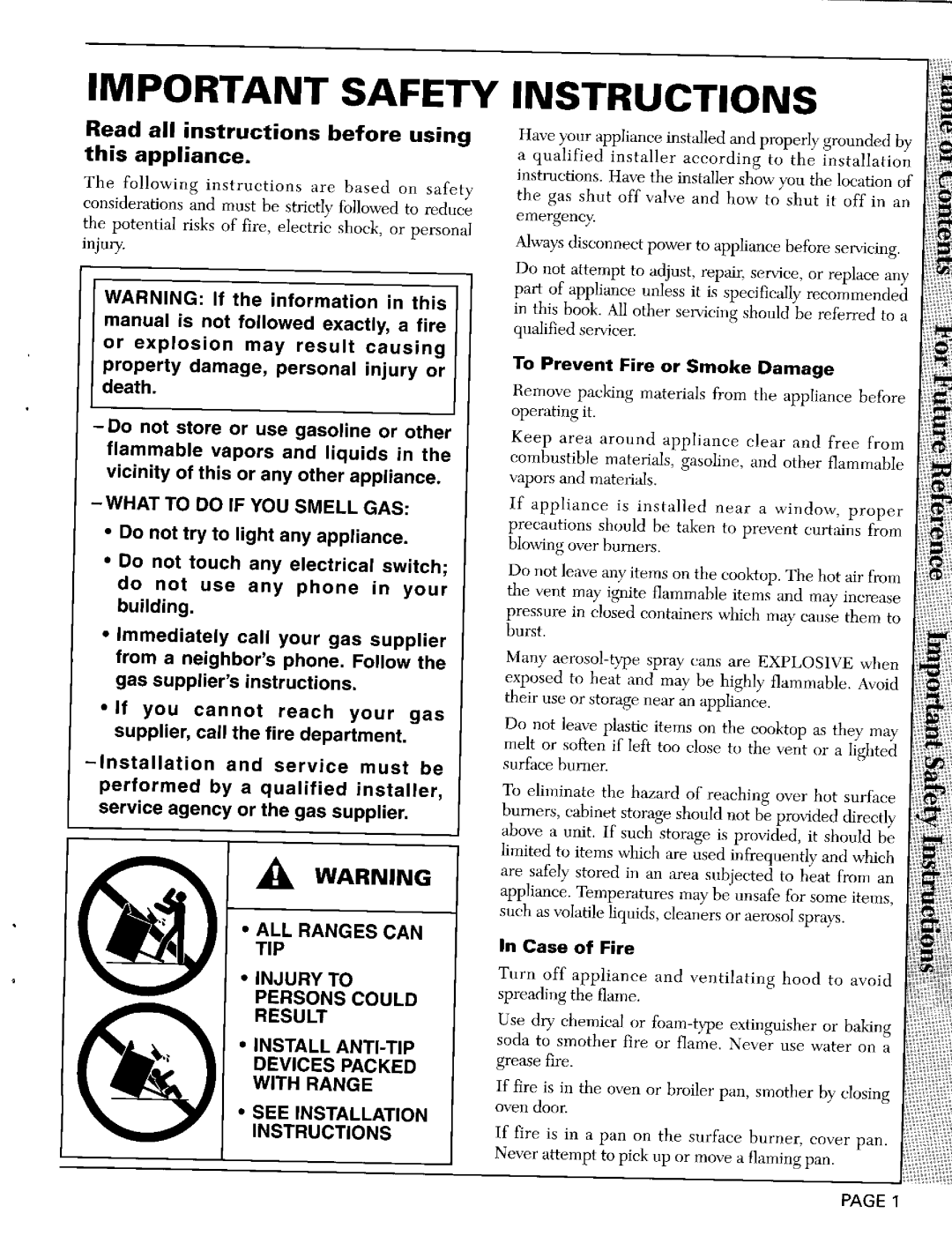 Maytag CRG8200B, CRG7500A Read all instructions before using this appliance, Death, Performed by a qualified installer 