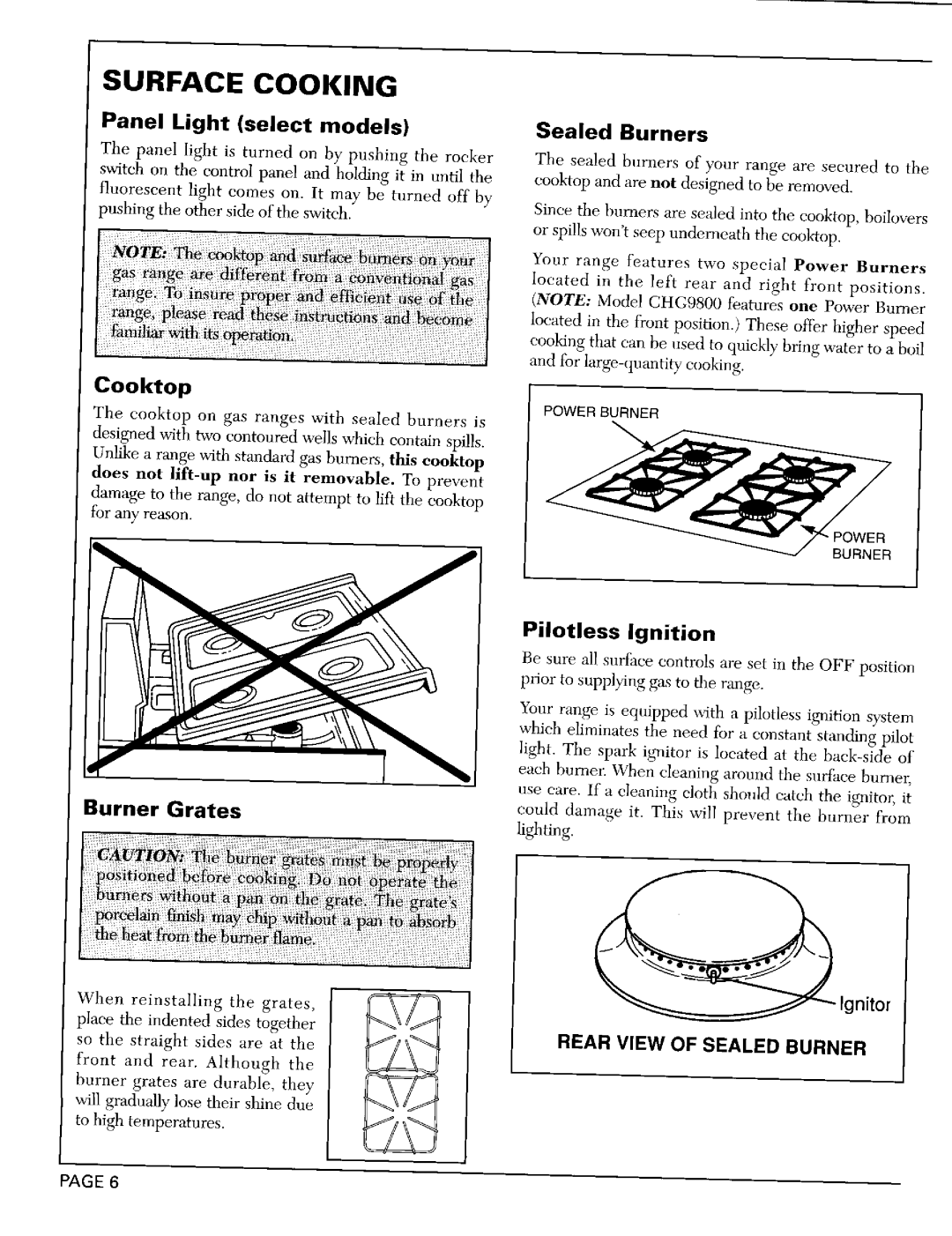 Maytag CHG9800B, CRG7700B, CRG9800C, CRG9700C warranty Surface Cooking, Pilotless Ignition, Burner Grates 