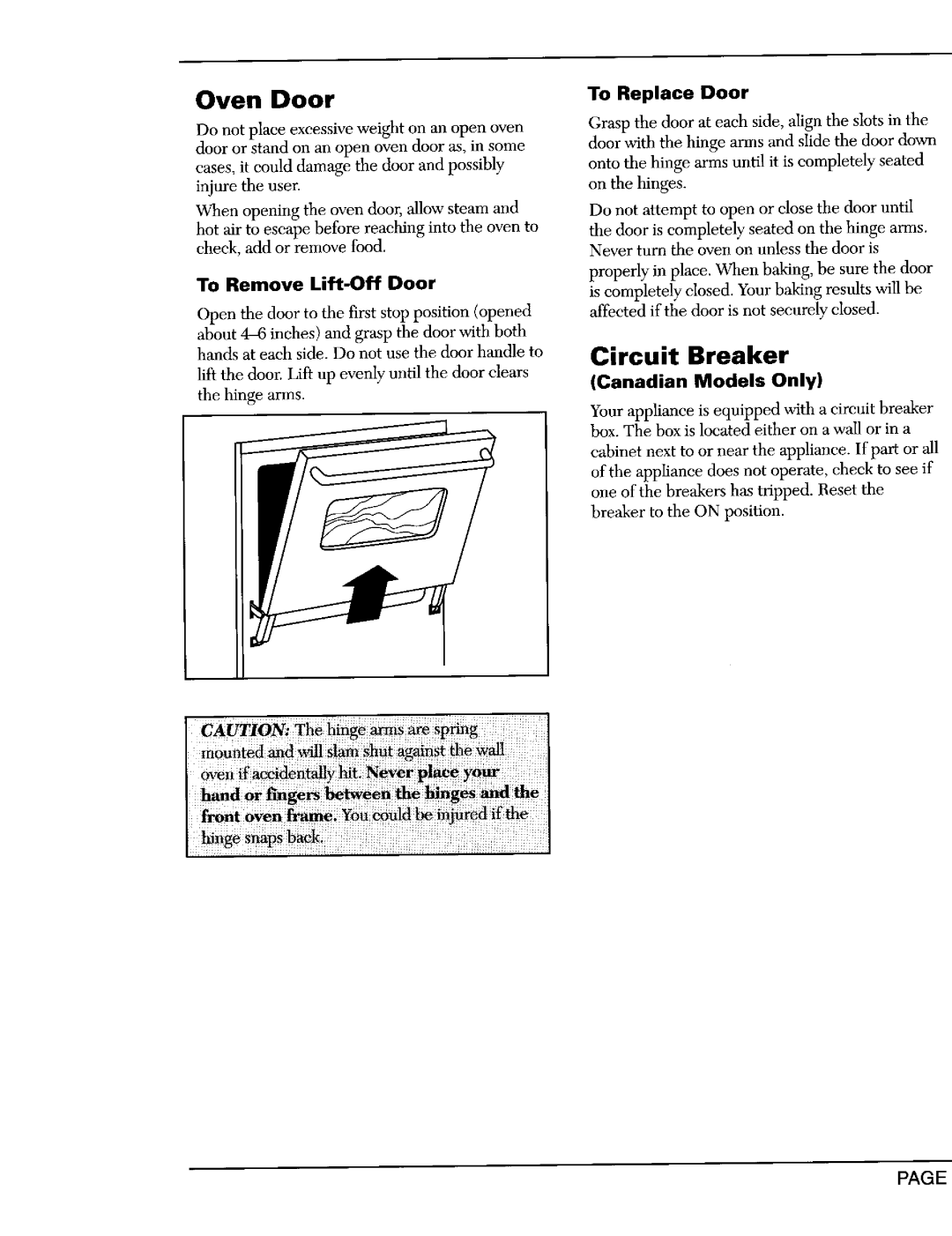 Maytag CWE9030D, CWE9030B To Remove Lift-Off Door, To Replace Door, Circuit Breaker, Canadian Models Only 