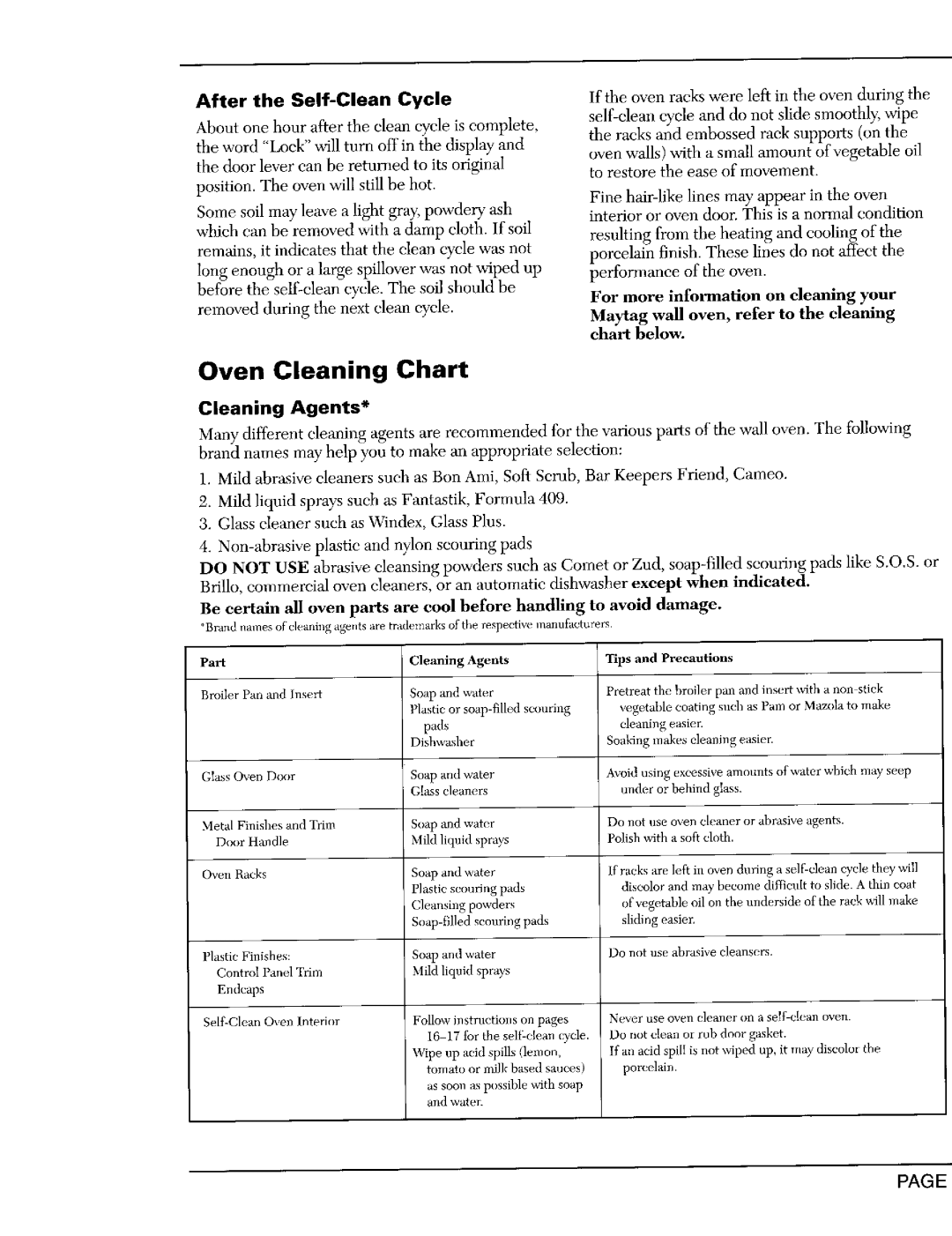 Maytag CWE9030D, CWE9030B Oven Cleaning Chart, After the Self-CleanCycle, For more information on cleaning your 