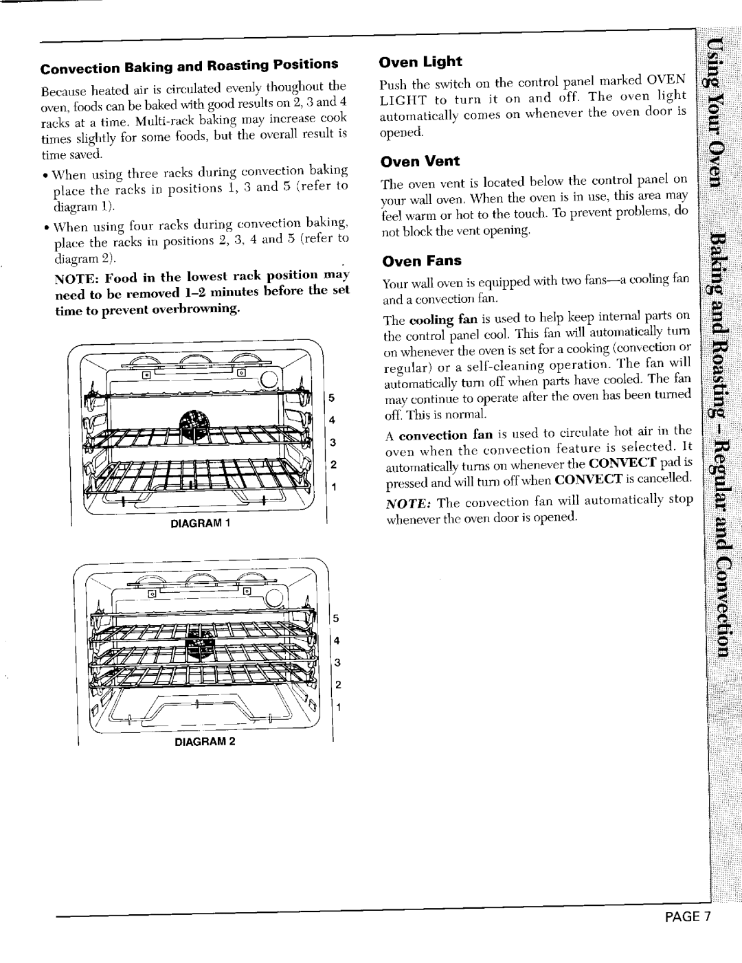Maytag CWE9030B, CWE9030D Convection Baking and Roasting Positions, DIAGRAM1, Oven Light, Oven Vent, Oven Fans 