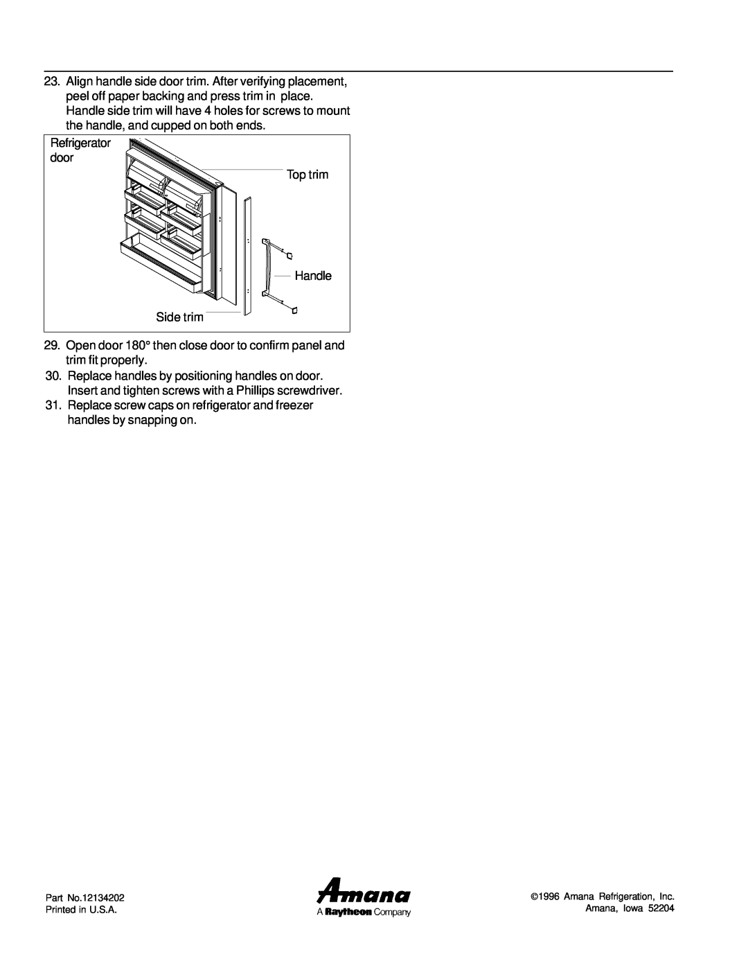 Maytag DB10 installation instructions Refrigerator door Top trim Handle Side trim 