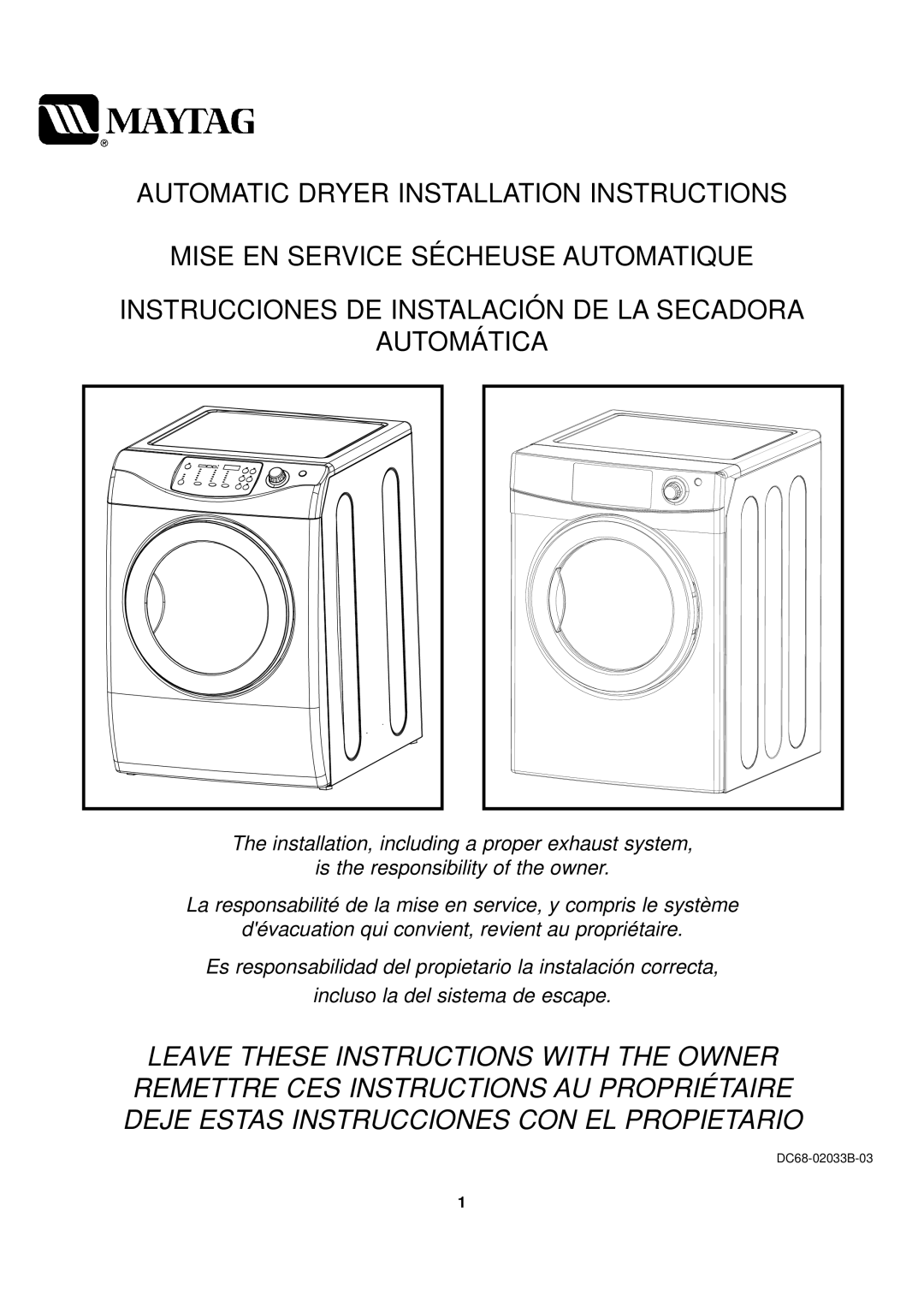 Maytag DC68-02033B-03 installation instructions 