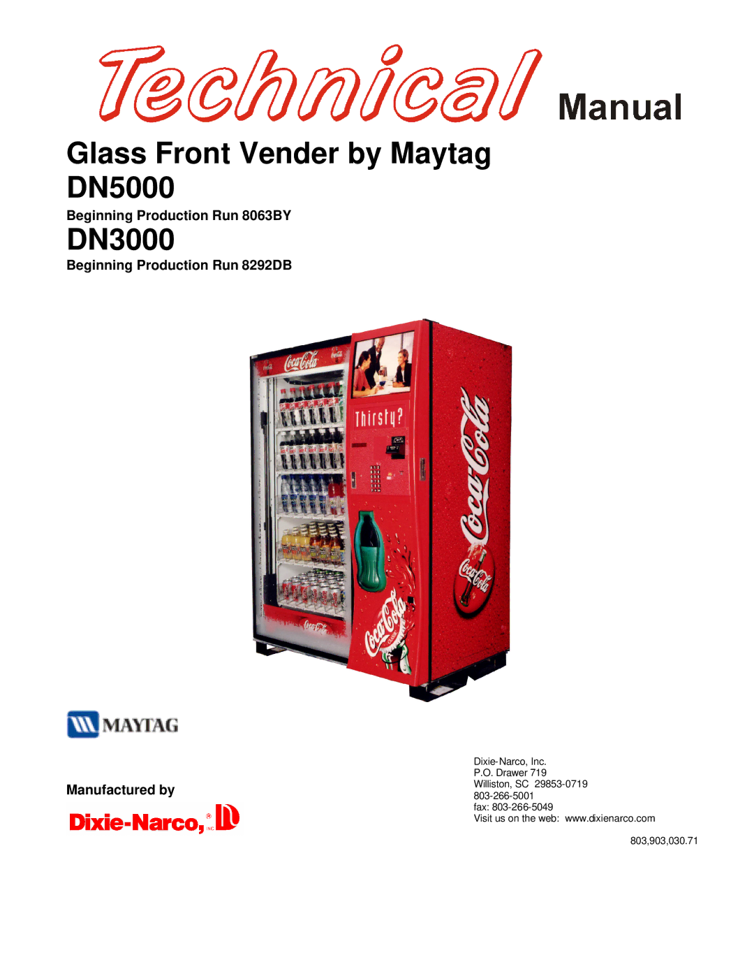 Maytag DN3000 manual Glass Front Vender by Maytag DN5000 