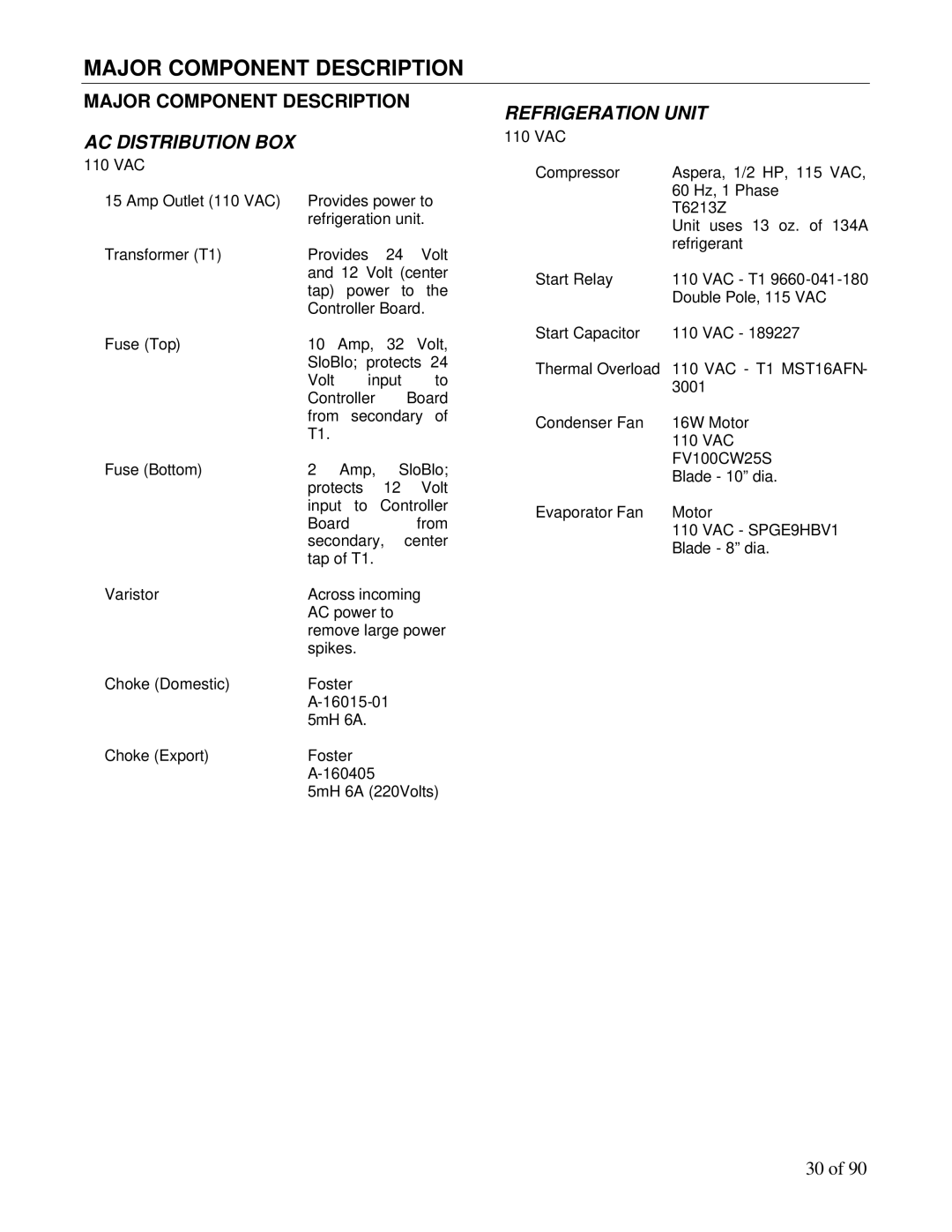 Maytag DN3000, DN5000 manual Major Component Description, Refrigeration Unit 