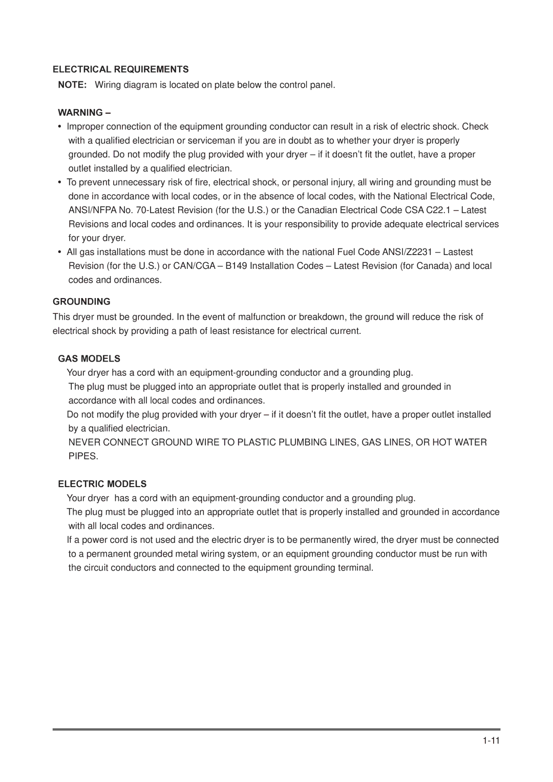 Maytag DV316LG manual Electrical Requirements 