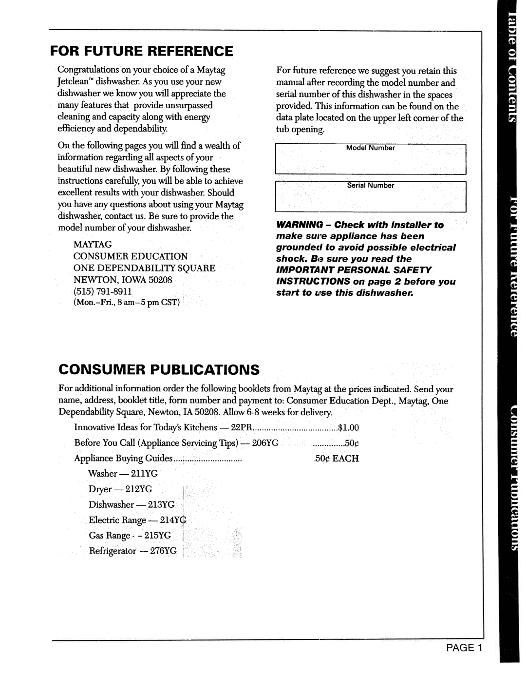 Maytag DWC8330, DWU8330 manual For Future Reference 