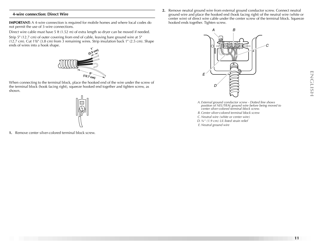 Maytag ELECTRIC DYER manual Wire connection Direct Wire 