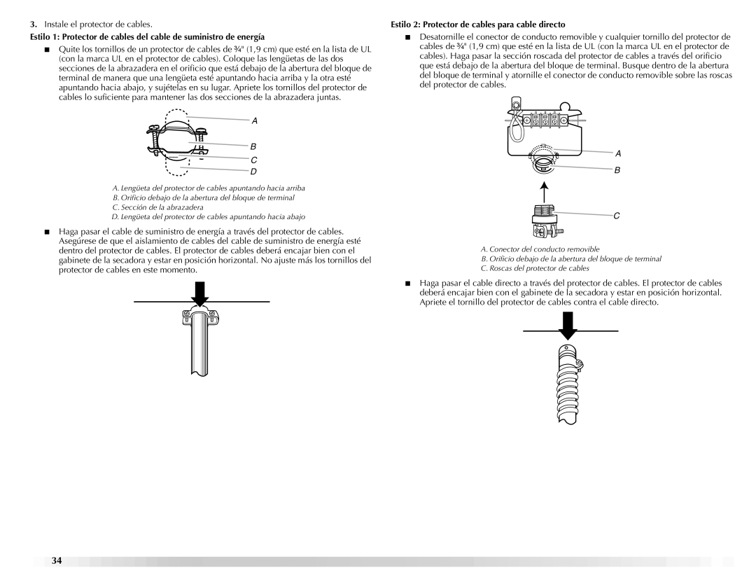 Maytag ELECTRIC DYER manual Estilo 2 Protector de cables para cable directo 