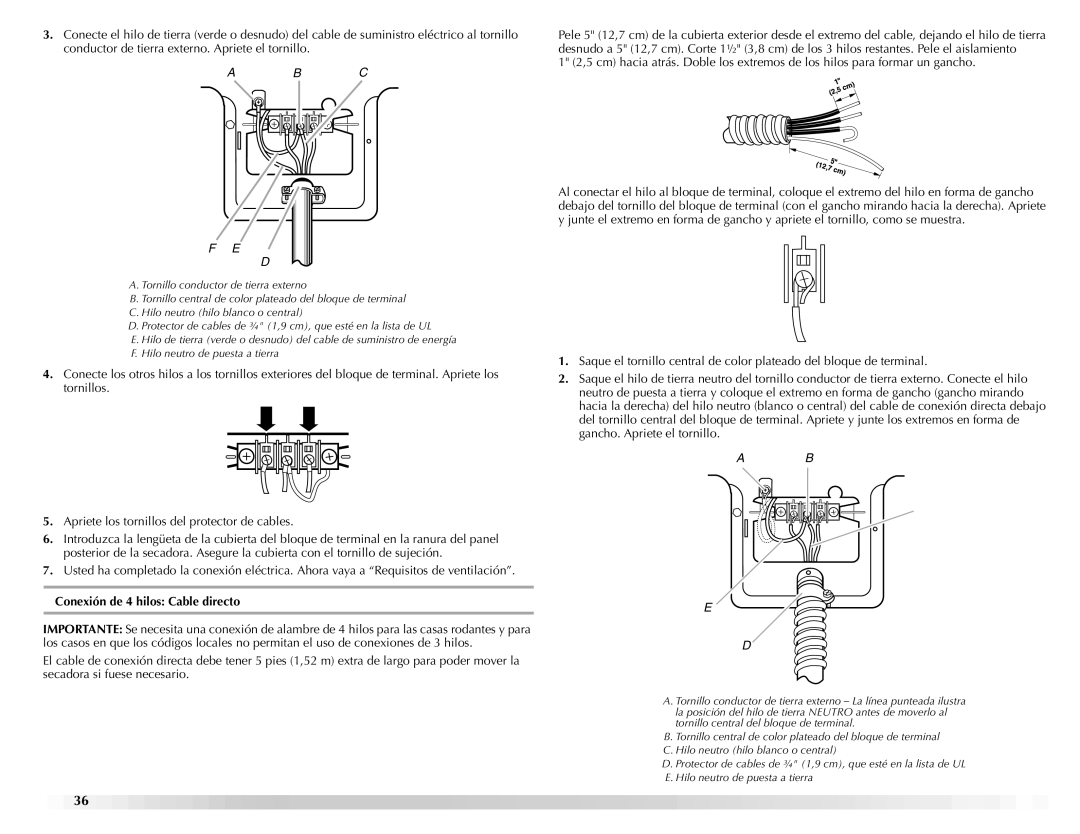 Maytag ELECTRIC DYER manual Conexión de 4 hilos Cable directo 