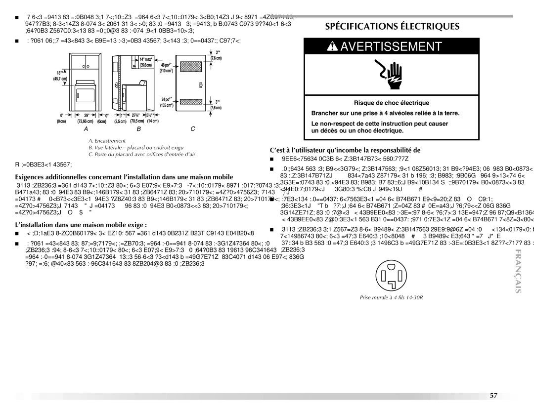 Maytag ELECTRIC DYER manual Spécifications Électriques, ’installation dans une maison mobile exige 