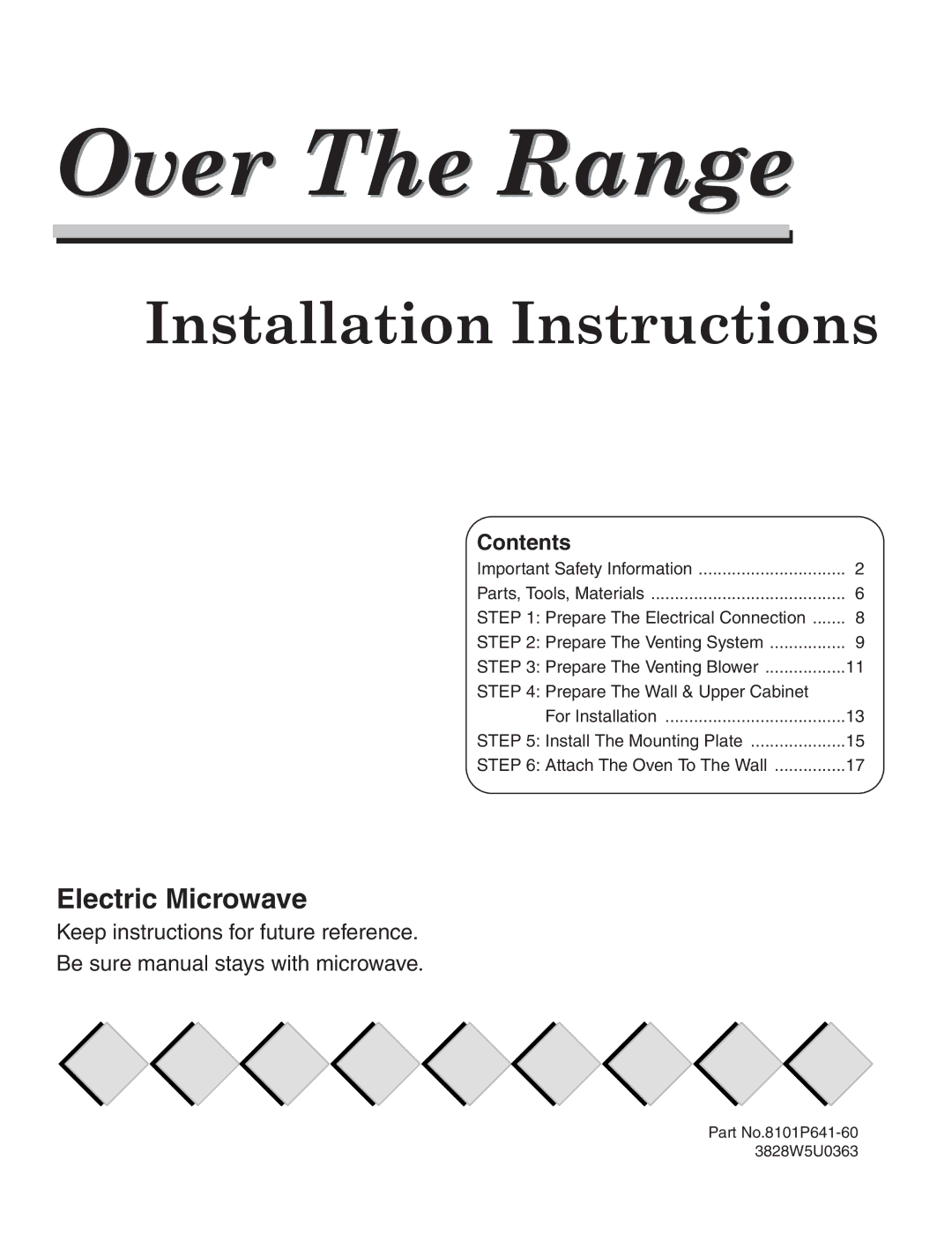 Maytag Electric Microwave installation instructions Contents 