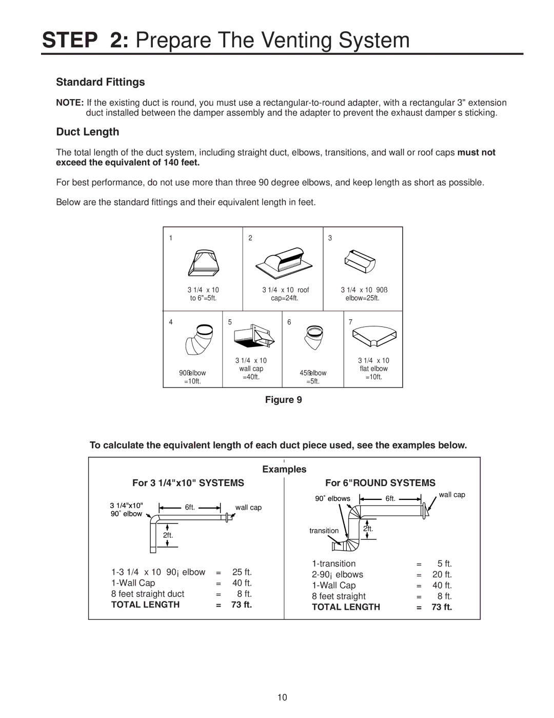 Maytag Electric Microwave installation instructions Standard Fittings Duct Length, 73 ft 