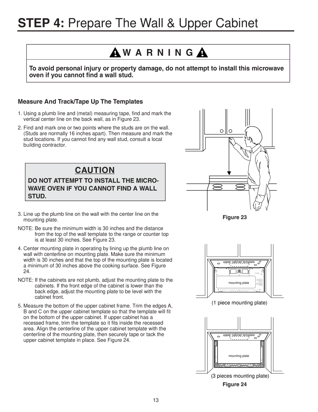 Maytag Electric Microwave Prepare The Wall & Upper Cabinet, Measure And Track/Tape Up The Templates 