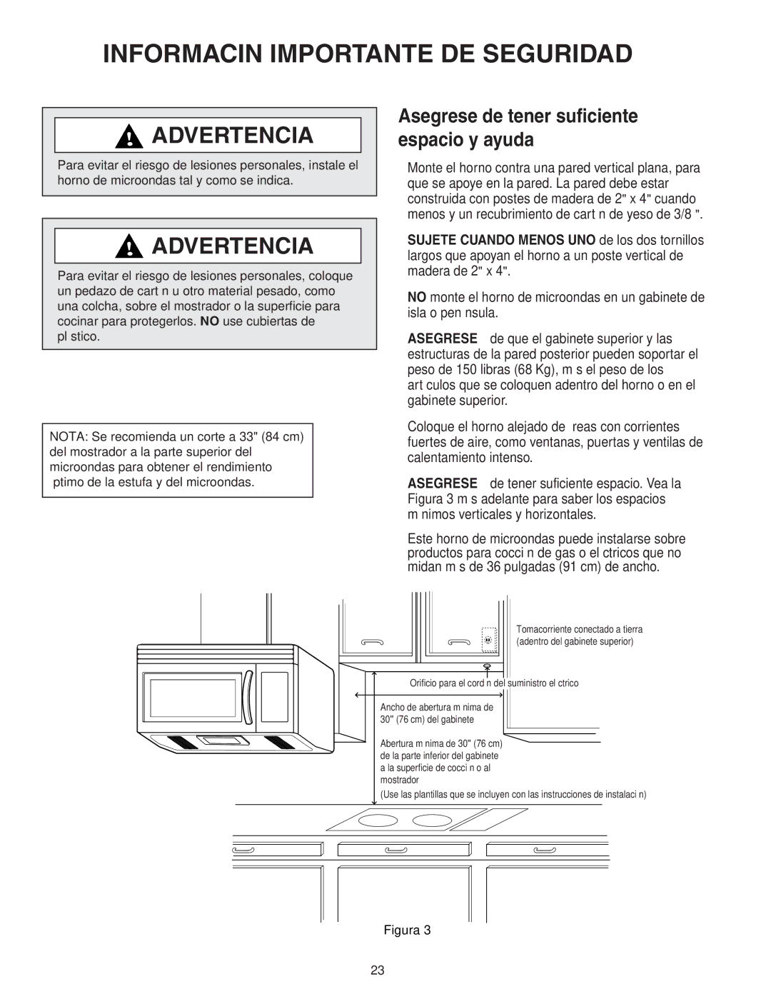 Maytag Electric Microwave installation instructions Asegúrese de tener suficiente espacio y ayuda 