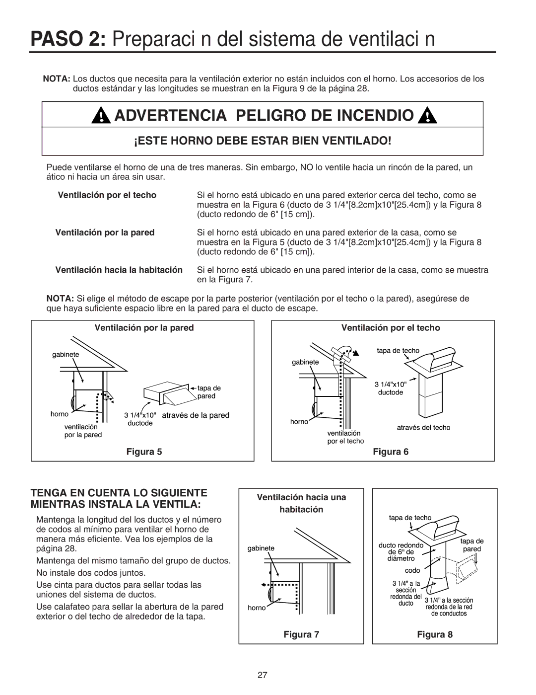 Maytag Electric Microwave installation instructions Paso 2 Preparación del sistema de ventilación, Ventilación por el techo 