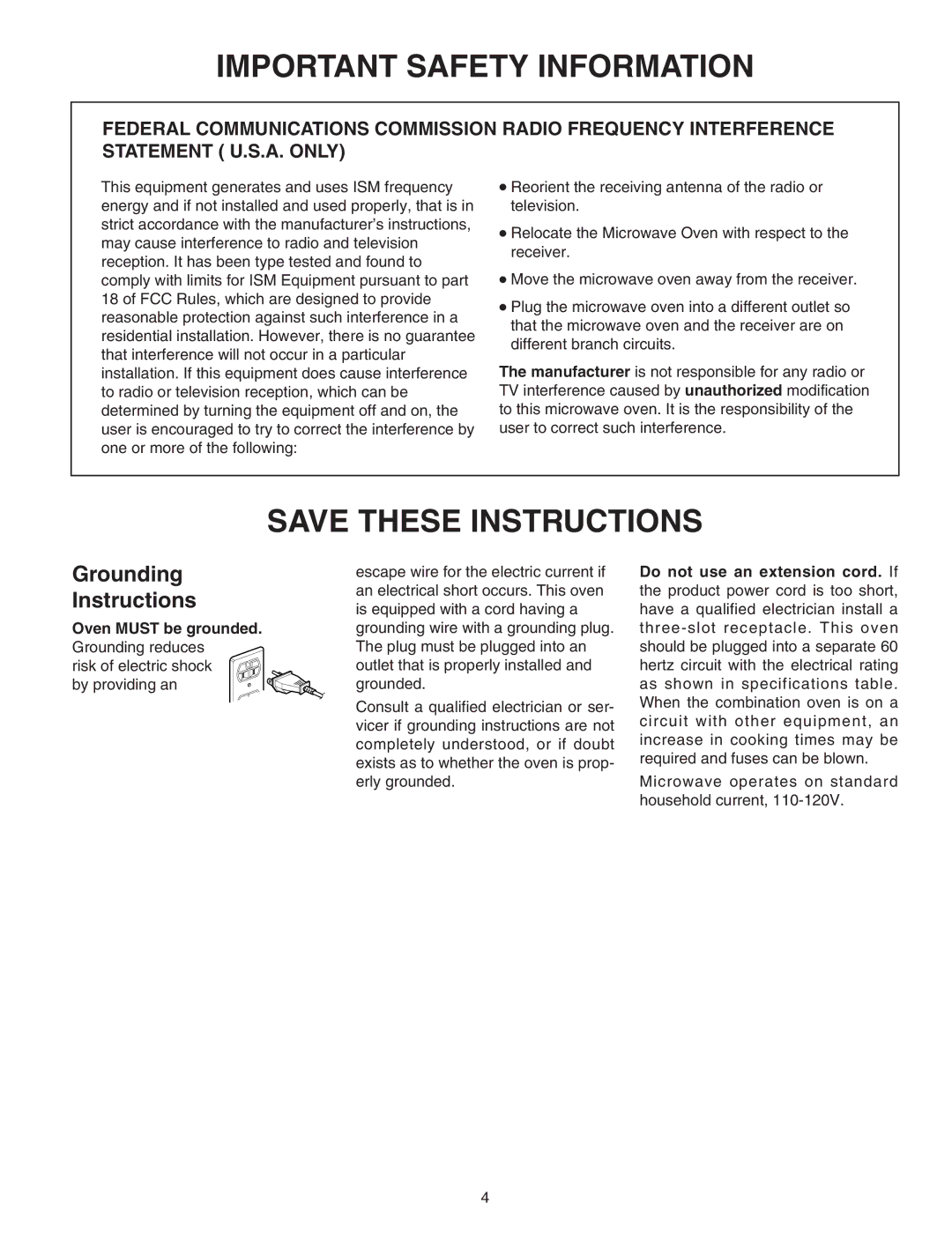 Maytag Electric Microwave installation instructions Grounding Instructions, Oven Must be grounded. Grounding reduces 